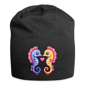 Seepferd Paar Liebe Valentinstag - Jersey-Beanie - Schwarz - Vorne