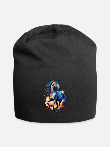 Pferd Motiv Pferdemotiv Aquarell Wasserfarben - Jersey-Beanie - Schwarz