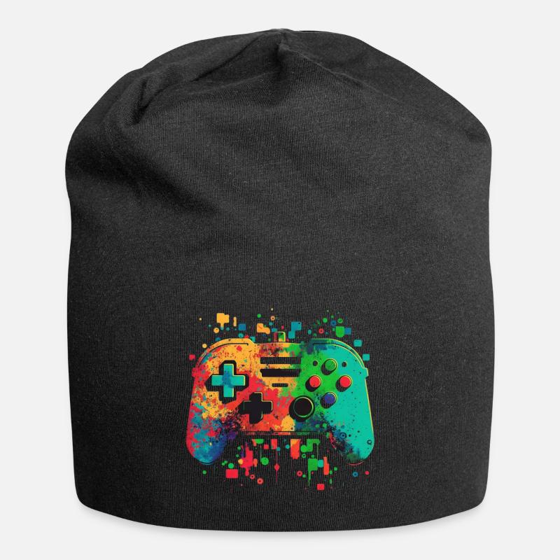 Bunte Konsole - Jersey-Beanie - Schwarz