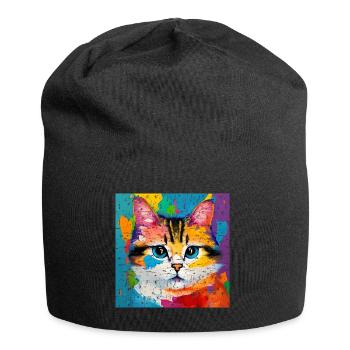 Chat domestique Peinture à l’huile de chat - Bonnet en jersey - noir - Devant