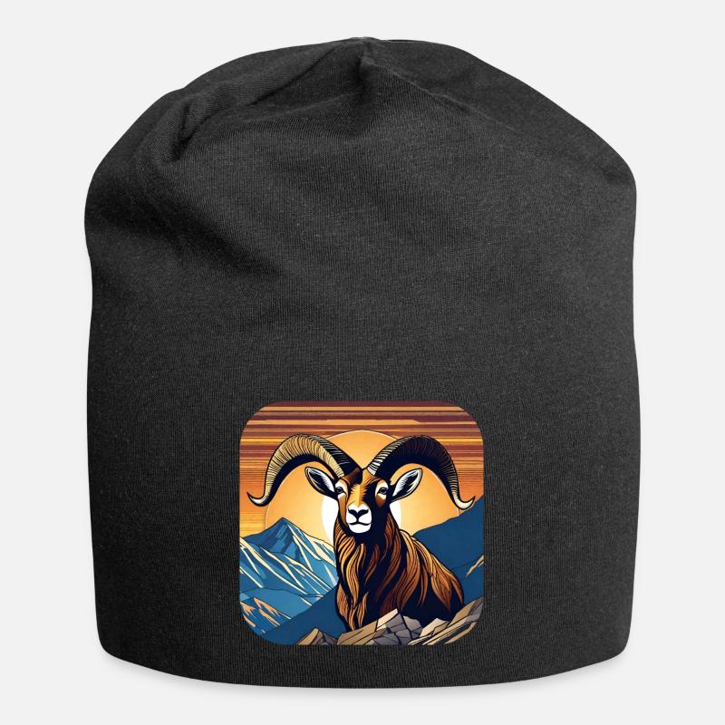 Stolzer Steinbock mit Alpen Panorama - Jersey-Beanie - Schwarz