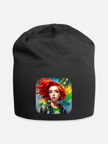 Cooles irisches rothaariges Mädchen - Jersey-Beanie - Schwarz