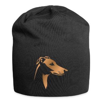 Windhund Greyhound, Hundekopf, Zeichnung bronze - Jersey-Beanie - Schwarz - Vorne
