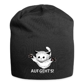 Kitty "Let's go!" young cat jumps - Jersey Beanie - black - Front