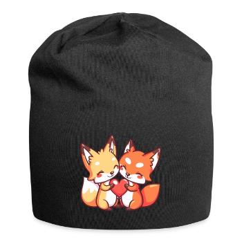 Fuchs Paar Liebe Valentinstag - Jersey-Beanie - Schwarz - Vorne