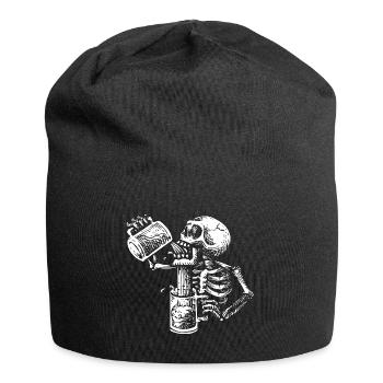 Der klügere kippt nach - Skelett + Bier - Jersey-Beanie - Schwarz - Vorne