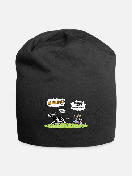 Zenzi von der Alm mit Kuh - Jersey-Beanie - Schwarz