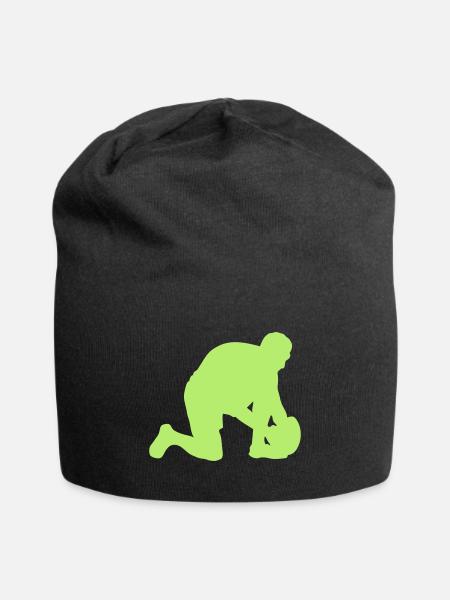 rugby silhouette rugbyman positionne ballon - Bonnet en jersey - noir