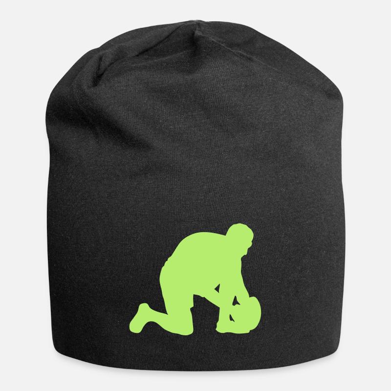rugby silhouette rugbyman positionne ballon - Bonnet en jersey - noir