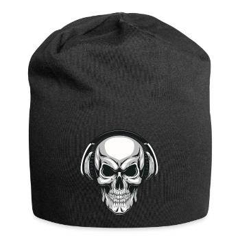 Crâne avec des écouteurs - Bonnet en jersey - noir - Devant