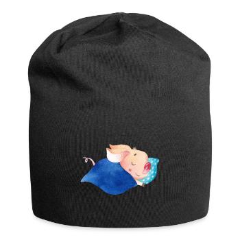 Schweinchen Schwein Minischwein Ferkel Schlafend - Jersey-Beanie - Schwarz - Vorne
