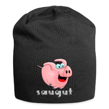 saugut - Sau - Ferkel - Jersey-Beanie - Schwarz - Vorne