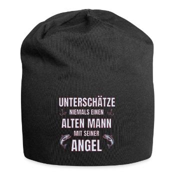 Angler - Unterschätze niemals alten Mann mit Angel - Jersey-Beanie - Schwarz - Vorne