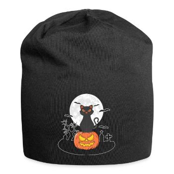 Halloween Katze Kürbis - Jersey-Beanie - Schwarz - Vorne