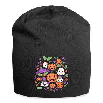 Cute Halloween pumpkins and ghosts - Jersey Beanie - black - Front