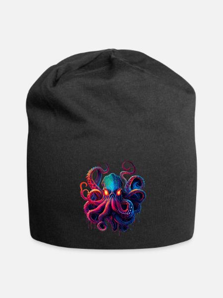 Oktopus-Illustration - Jersey-Beanie - Schwarz
