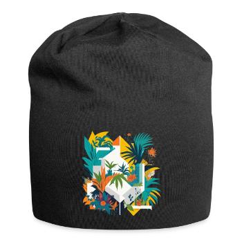 Geometrischer Dschungel - Jersey-Beanie - Schwarz - Vorne