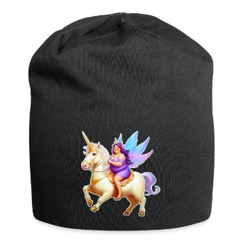 Niedliche dicke gute Laune Fee mit Einhorn - Jersey-Beanie - Schwarz - Vorne