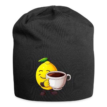 Citrus Coffee Time: Kawaii Lemon apprécie le - Bonnet en jersey - noir - Devant