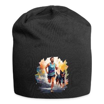T-shirt Cool Canicross Runner dans le style polygonal - Bonnet en jersey - noir - Devant
