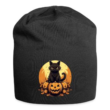 Chat à la citrouille Halloween - Bonnet en jersey - noir - Devant