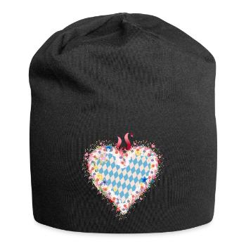 Gingerbread heart shape in blue and white Bavarian style - Jersey Beanie - black - Front