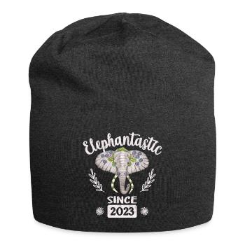 Elephantastic since 2023, Elefantenkopf geschmückt - Jersey-Beanie - Anthrazit - Vorne
