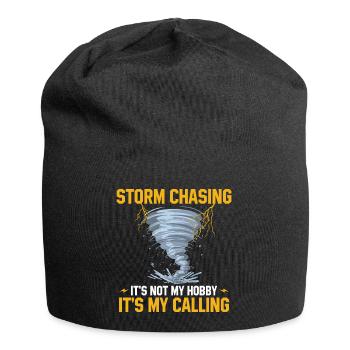 Sturmjäger Sprüche | Gewitter Meteorologe Geschenk - Jersey-Beanie - Schwarz - Vorne
