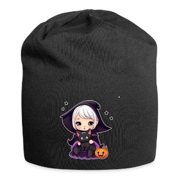 Sorcière mignonne avec chat noir - Bonnet en jersey - noir - Devant