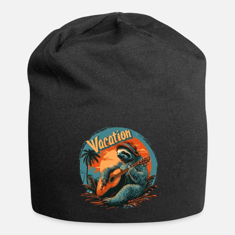 Faultier mit Gitarre am Strand - Jersey-Beanie - Schwarz
