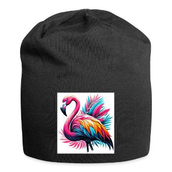 Rosa Flamingo - Jersey-Beanie - Schwarz - Vorne