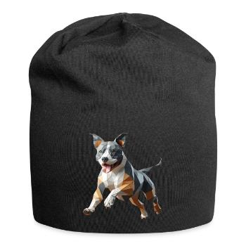 Staffy Origami 3D geometrischer Hund - Jersey-Beanie - Schwarz - Vorne
