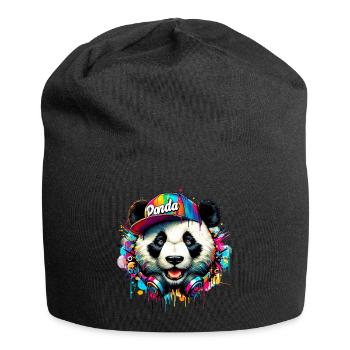 Panda DJ Deejay avec des écouteurs écoute de la musique - Bonnet en jersey - noir - Devant
