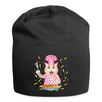 chat gourmand - Bonnet en jersey - noir - Devant