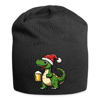 Dinosaur brontosaurus Christmas Beer Funny - Jersey Beanie - black - Front