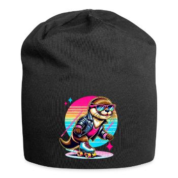 Retro Rollschuh Otter mit Sonnenbrille - Jersey-Beanie - Schwarz - Vorne