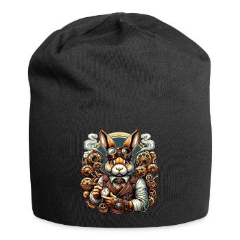 Steampunk bunny with gears and clock - Jersey Beanie - black - Front