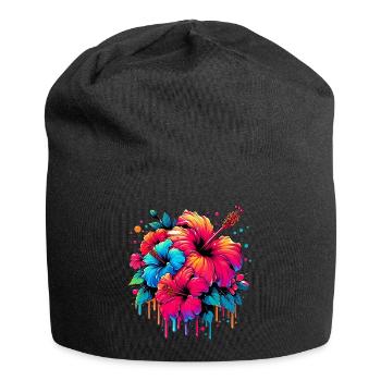 Hibiscus Flowers - Jersey Beanie - black - Front