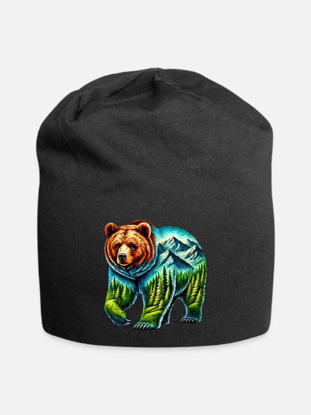 Bär - Jersey-Beanie - Schwarz