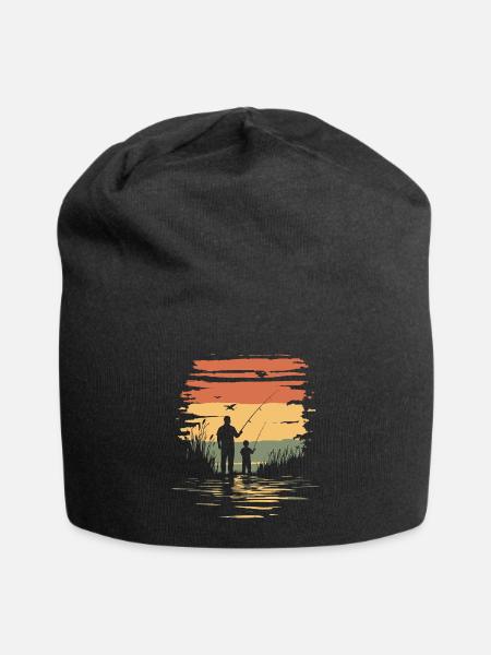 Vater Sohn Angeln Fischen Vintage - Jersey-Beanie - Schwarz