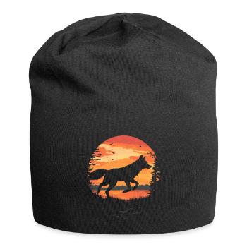 Fuchs springt vor Sonnenuntergang Silhouette - Jersey-Beanie - Schwarz - Vorne