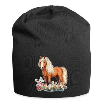 Pferd auf Wiese - Jersey-Beanie - Schwarz - Vorne
