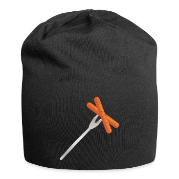 Saucisses grillées à la fourchette – Motif BBQ rustique - Bonnet en jersey - noir - Devant