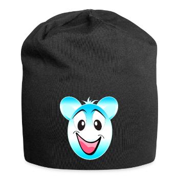 Fröhlicher Blau Weiß Bärenmaskottchen - Jersey-Beanie - Schwarz - Vorne