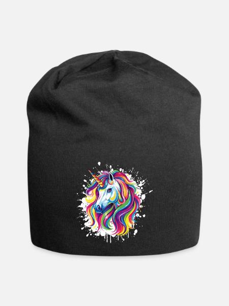 Einhorn Portrait Unicorn - Jersey-Beanie - Schwarz