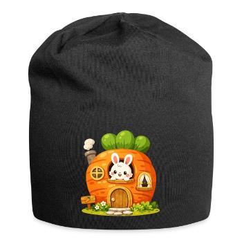 Karottenhaus mit Häschen - Jersey-Beanie - Schwarz - Vorne
