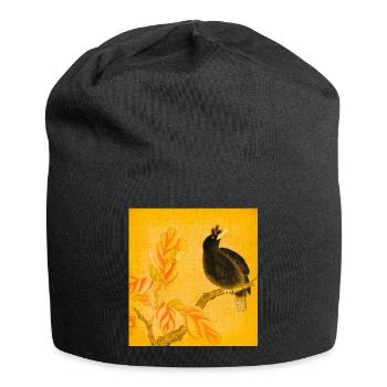 Schwarzer Singvogel auf gelben Blüten - Jersey-Beanie - Schwarz - Vorne