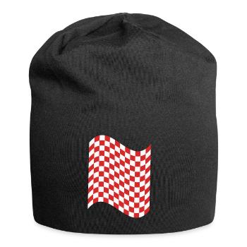 Motif à damier rouge et blanc doux, dans un drapeau - Bonnet en jersey - noir - Devant