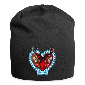 33 Lebkuchenherz Wiesn Hirsch Edelweiss Schleife - Jersey-Beanie - Schwarz - Vorne