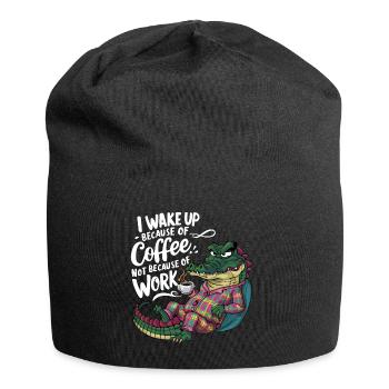 Morgenkaffee Morgenmuffel Krokodil mit Kaffeetasse - Jersey-Beanie - Schwarz - Vorne